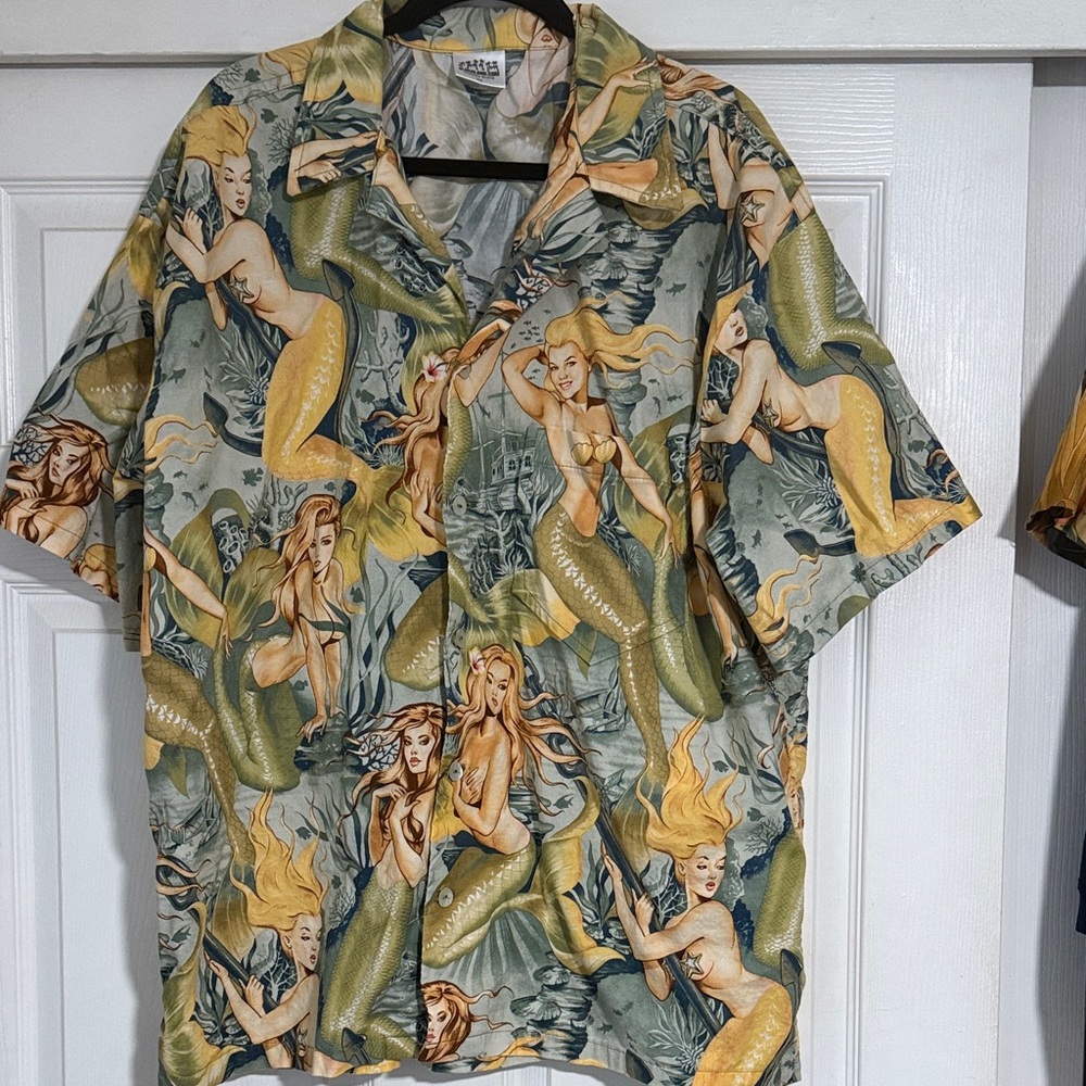 Aloha Island Mermaid Print Shirt in Green and Yellow